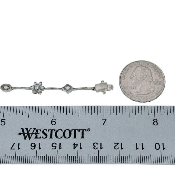 Vintage Sterling Silver 925 Floral Geometric Crystal Accent Bracelet 7" - Picture 5 of 6